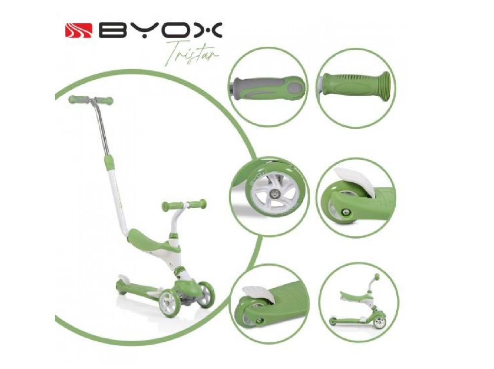 Byox Παιδικό Πατίνι Tristar 3 in 1 Τρίτροχο με Κάθισμα Πράσινο