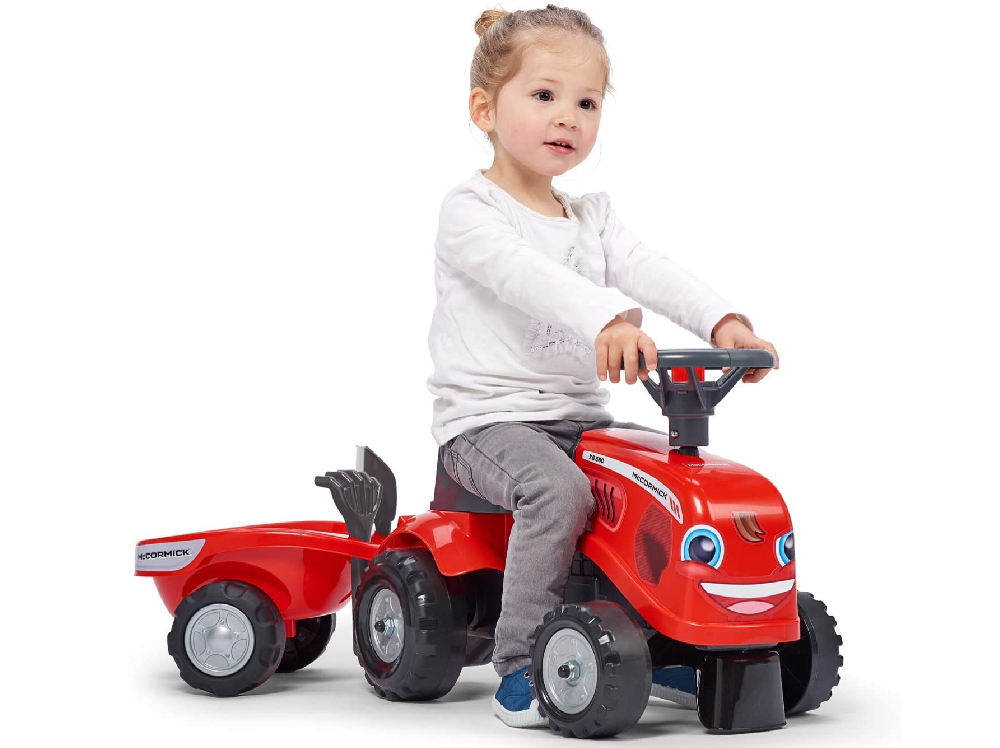 Baby Mc Cormick ride-on tractor with trailer, rake & shovel
