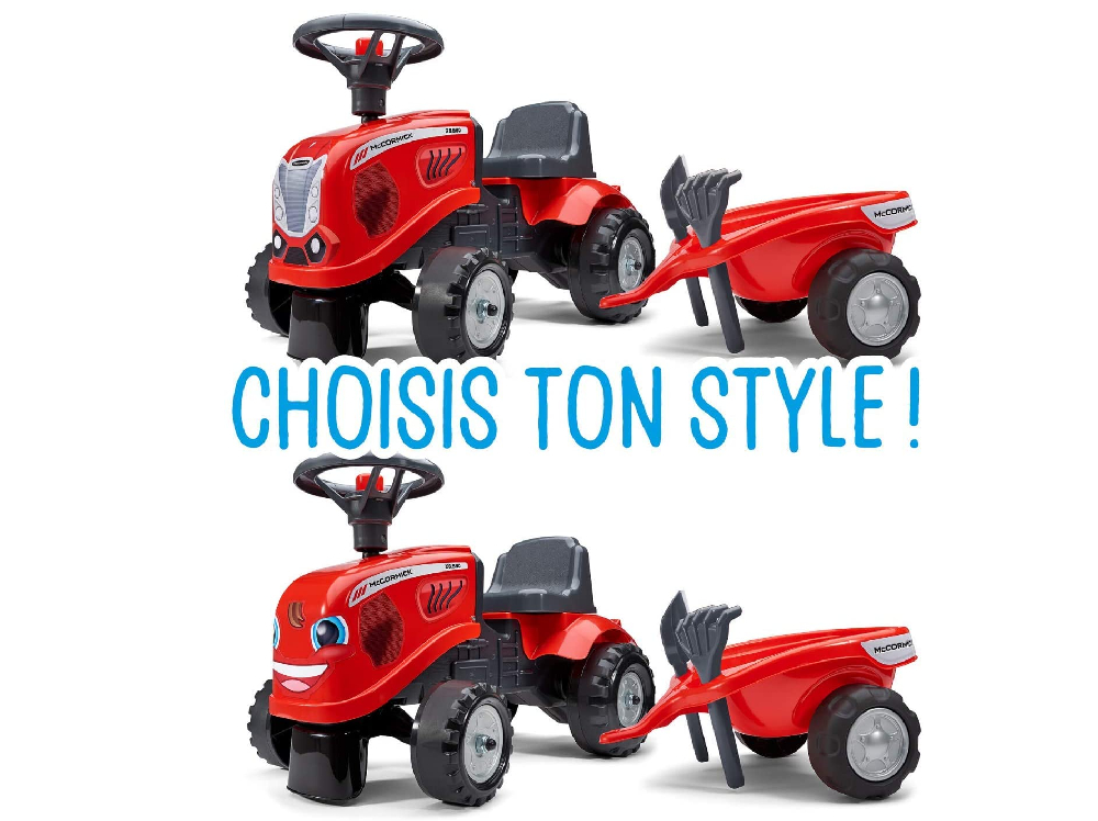 Baby Mc Cormick ride-on tractor with trailer, rake & shovel