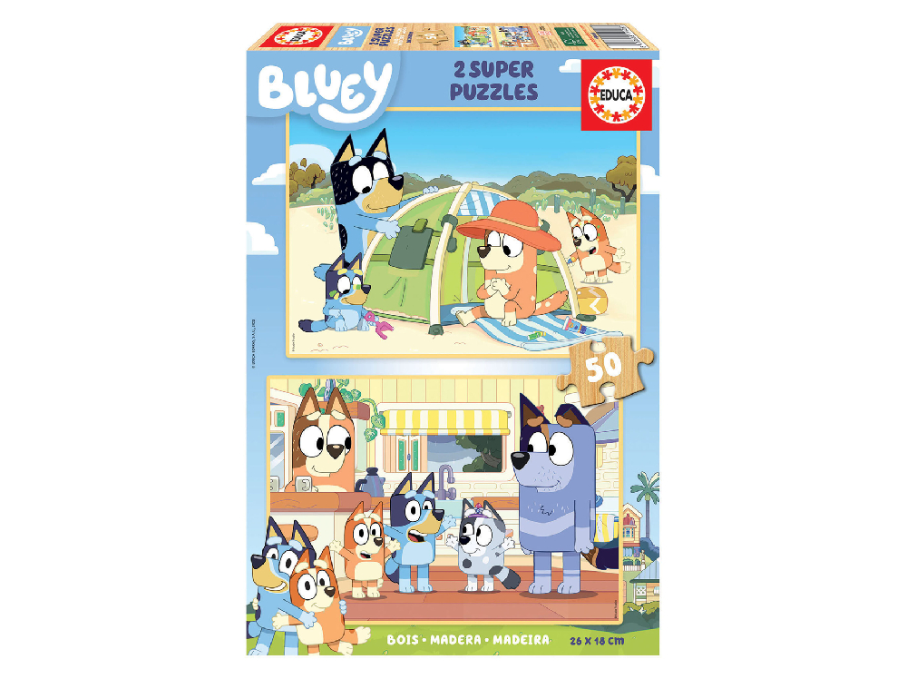 Ξύλινο Παιδικό Puzzle Bluey 100pcs - 2 puzzle των 50τμχ (19408)