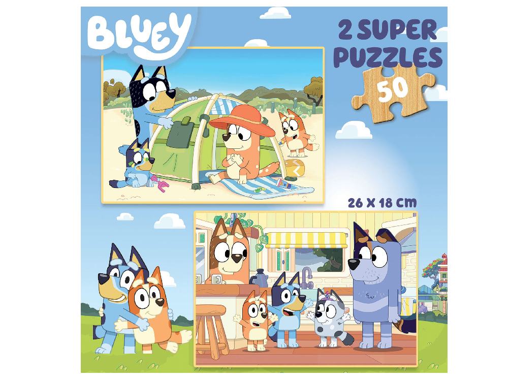 Ξύλινο Παιδικό Puzzle Bluey 100pcs - 2 puzzle των 50τμχ (19408)