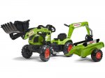 Claas tractor with double backhoe and trailer